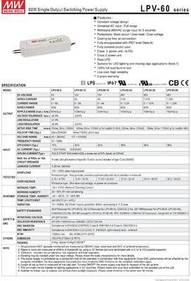 Meanwell 60w 12v światło LED źródła zasilania niskiego napięcia LPV-60-12