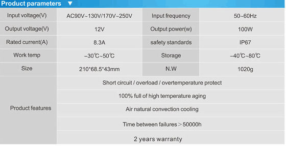 Wysokiej jakości wodoodporny transformator neonowy IP67 12v 100w na sprzedaż
